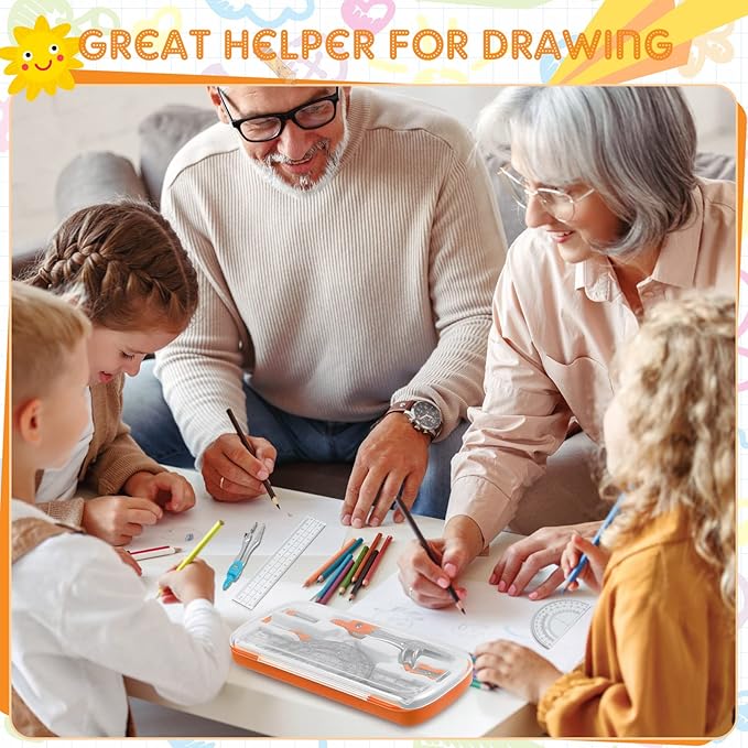 Teling 12 Sets Math Geometry Kit for Students 10 Pcs Compass Geometry Tools Set Includes Rulers Protractor Compass Eraser Pencil Sharpener Lead Refills Pencil (Colorful)