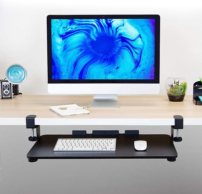 Mount-It! Under-Desk Keyboard Tray, Slide-Out Clamp-On Keyboard and Mouse Drawer, 26.4" W x 11.8" D Ergonomic Retractable Platform for Typing, No-Drill Installation, Black