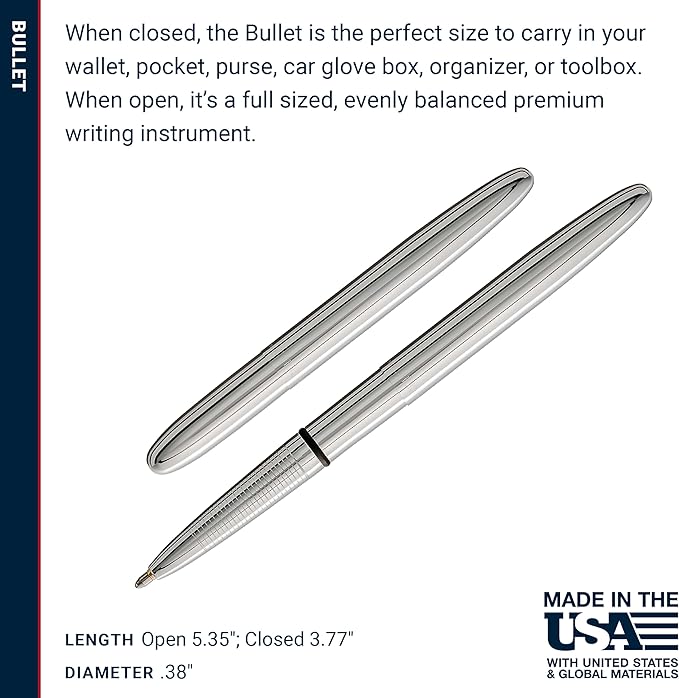 Fisher Space Pen Chrome Bullet Pen, Ballpoint, Brass, Black Ink, Gift Box