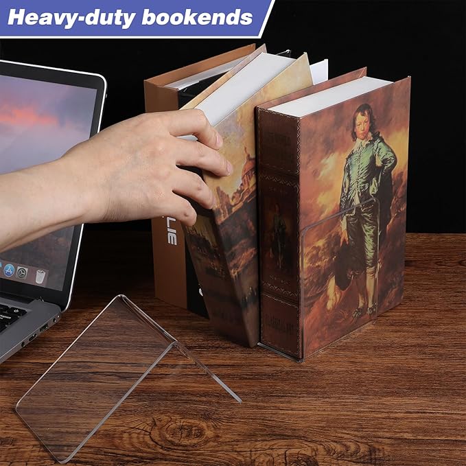 16 Pcs Bookends Clear Acrylic Bookends for Shelves Heavy Duty L Shaped Dividers Bookshelf Dividers for School Library Home Movies CDs File