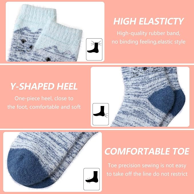 ICEIVY 5 Pair Fuzzy Cozy Socks for Women - Warm Comfy Soft Casual Home Sleep Winter Wool Socks - Gifts for Women