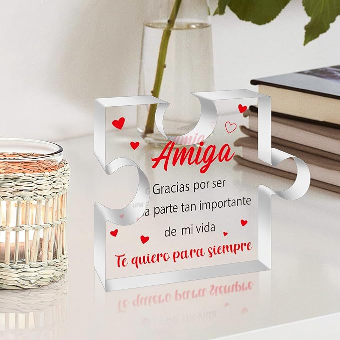 Yopyame Spanish Friends Birthday Gifts - Regalos para Amiga Acrylic Puzzle Plaque Best Friendship Acrylic Desk Sign Te quiero para siempre Keepsake Paperweight in Spanish for Best Friend Birthday Gift