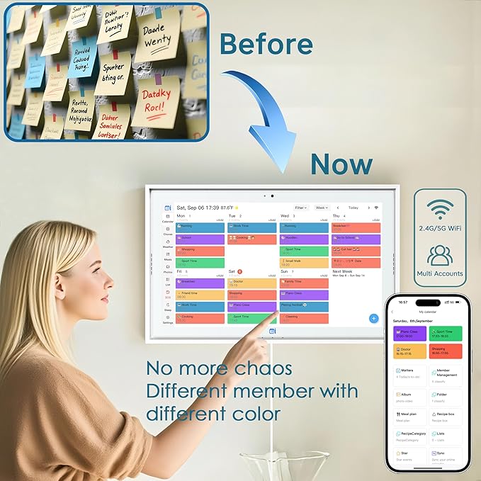 USIN 15.6 inch Digital Calendar with 1080P FHD Touch Screen, Home Organizor, Family Chore Charts and Meal Planner, Video/Audio Calling, Desk and Wall Mounted, Electronic Calendar