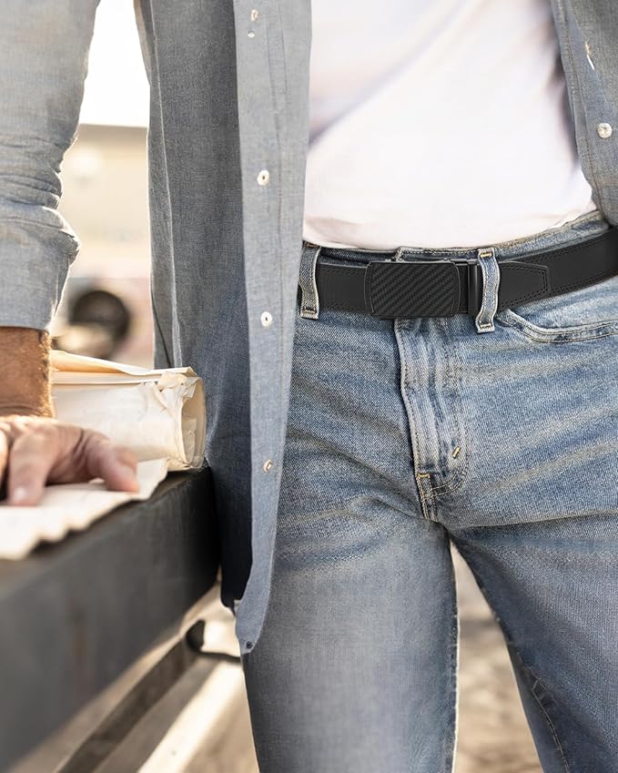 CHAOREN Mens Belt Leather Ratchet Belt - Customizable Fit, Effortless Style (35mm)