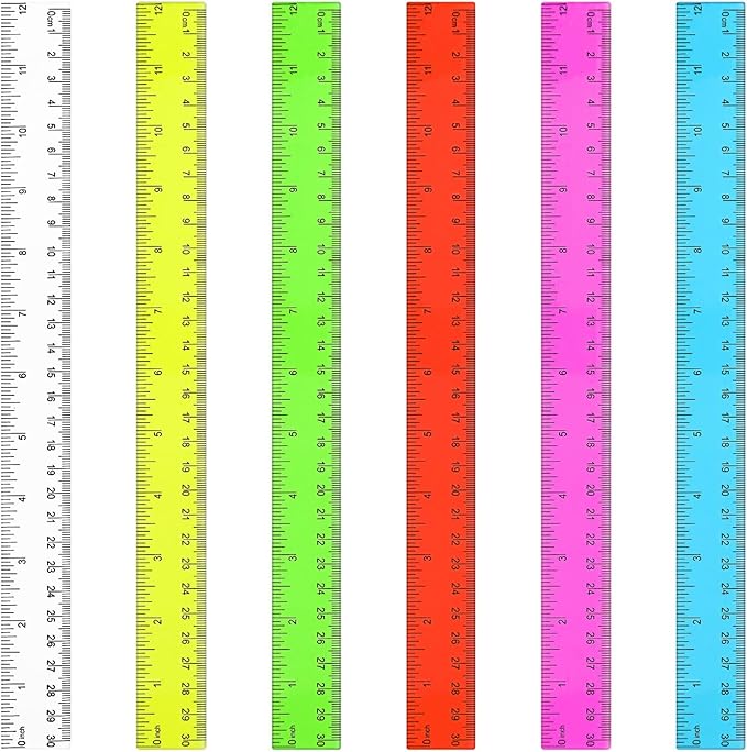 Zonon 6 Pcs 12 Inch Ruler Bulk Plastic Flexible Straight Metric Rulers with Centimeters and Inches Drafting Measuring Tool for Classroom School Students Education(Colorful)