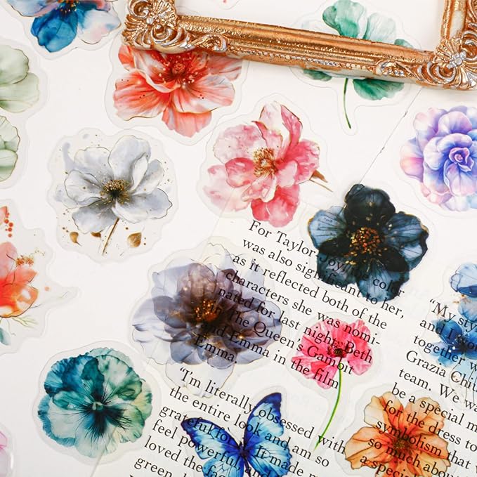 120 Pieces Vintage Floral Themed Scrapbook Stickers, 6 Pack Aesthetic Decorative Flower Stickers for Scrapbooking Planner Junk Journal Supplies Collage