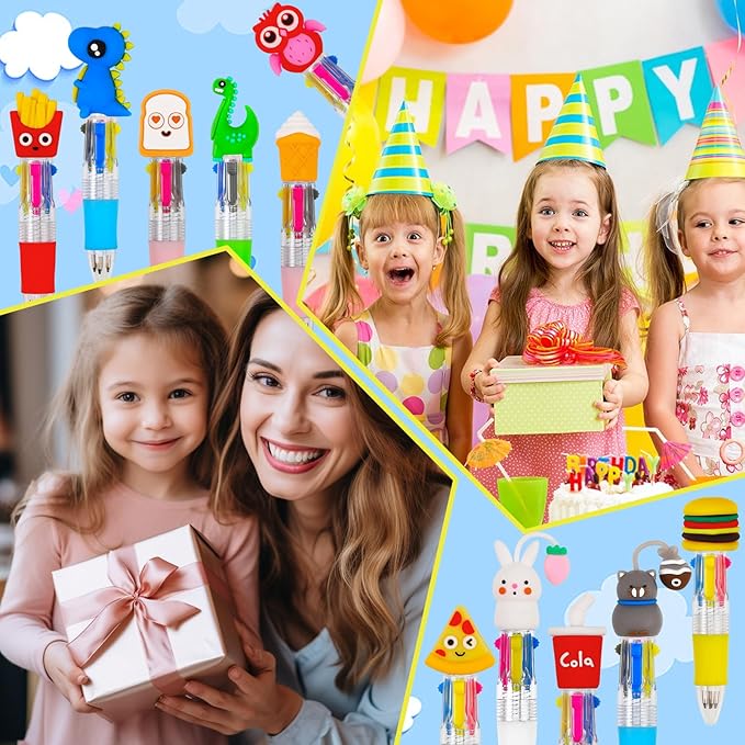 CZWZ 50Pcs Mini Multicolor Pens in One 4-in-1 Cute Pens Bulk for Kids, Ballpoint Pen for Birthdays and Children's Parties, Fun Pen Gifts Assorted Ink Kawaii Pen