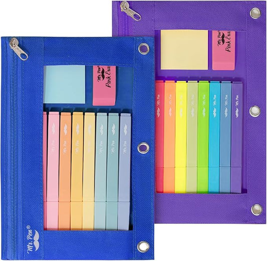 Mr. Pen- Pencil Pouch for 3 Ring Binder, 2 Pack, Blue and Purple, 3 Ring Binder Pencil Pouch