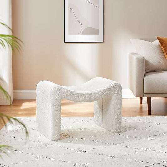 Large Footstool Ottoman, Multi-Functional Modern Foot Stool, Sofa Footrest Extra Seating for Living Room, Entryway, Hallways and Bedrooms, Large, White