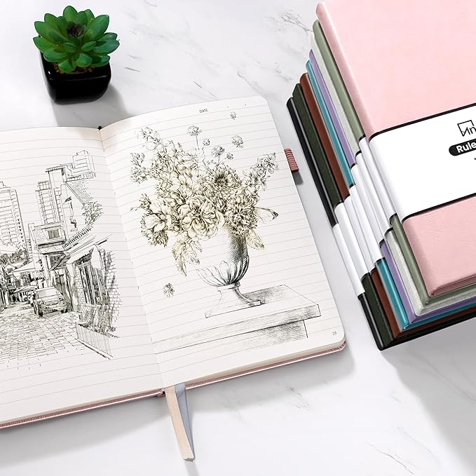 Annecy Lined Journal Notebook, Hardcover Leather Journal for Women & Men, 160 Numbered Pages, Medium 5.5" x 8.25", 100 GSM Thick Paper, Deep Green