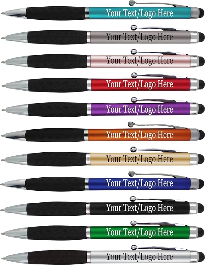 Personalized Pens With your Custom Logo or Text-600 Pack Bulk-for Businesses, Parties, and Events, 2 in 1 Ballpoint Pen & Stylus forTouchscreen Devices, Rose Gold Barrel, Black Ink