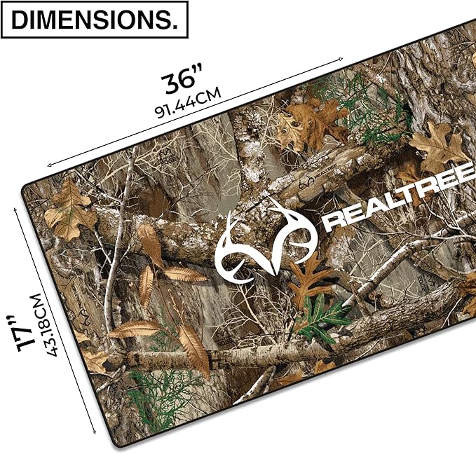 MPCO. Real Tree Large Gaming Desk Pad - 36" x 17" Duraglyde Fabric Edge Green – with Logo Desk Mats - Non-Slip, Washable, Smooth Glide for Precision Gaming & Work
