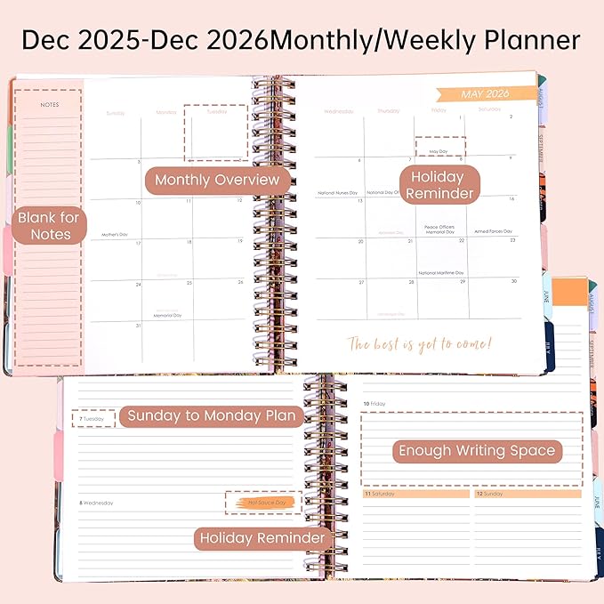 Yoment 2026 Hardcover Planner Weekly & Monthly, 13 Month Planner Dec 2025 - Dec 2026, 8.5" x 10.3" Large Spiral Bound Academic Planners for Women, Men, Daily Agenda with 3 Sticker Sheets (Rose Glod)