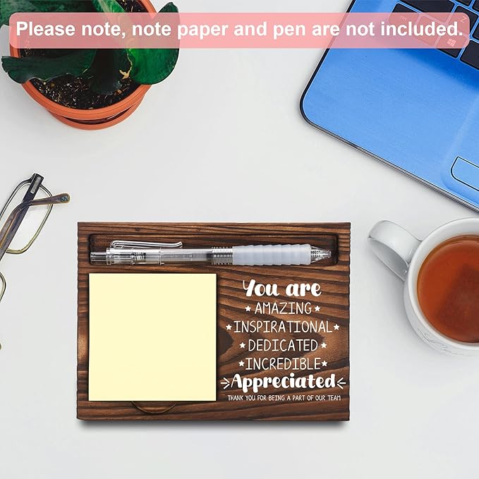 Employee Appreciation Gifts, Thank You Gifts, Inspirational Gifts, Sticky Note Holder, Post-it Note Dispenser for Desk, Wooden Post-it Note & Pen Holder 6.5" x 4.7" - FTA104