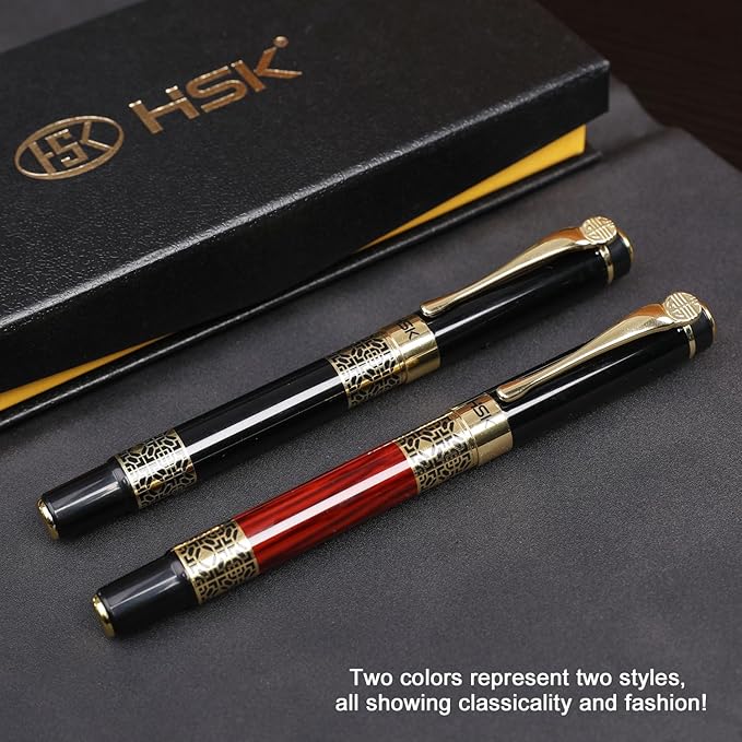 HSK Luxury gift Pen Ballpoint Pens Black Refill,Classical retro style pen,Best Ball Pen Gift Set for Men & Women Professional Executive,Office,Nice Pens Classy Gift Box (Red)