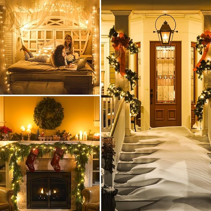 2-Pack 66FT 200 LED String Lights Indoor Outdoor Waterproof, Christmas Lights on Clear Wire, 13 Modes Twinkle Fairy String Lights for Xmas Tree Wedding Decorations Party Bedroom Garden (Warm White)