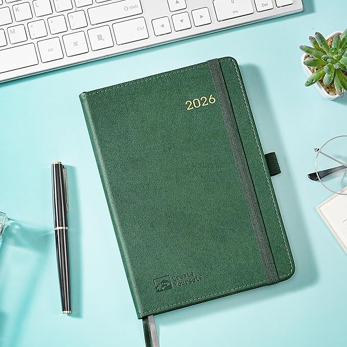 2026 Planner - Planner 2026, 2026 Weekly Monthly Planner, Jan.2026 - Dec.2026, 5.7'' x 8.4'', Thick Paper, Leather Cover, Pen Holder, Back Pocket, Bookmarks, Perfect Daily Organizer - Dark Green