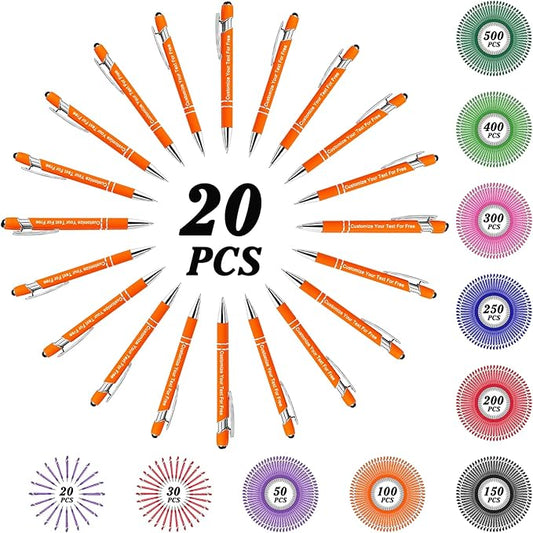 Max 500 Pcs Personalized Pens Bulk, Custom Pens with Free Engraving, Customized Stylus Tip Ballpoint Pen with Your Name Massage Text for School Office Business Graduation Anniversaries-20 Packs