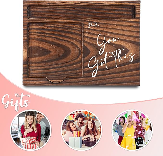 Positive Affirmation Gifts, Job Promotion Gifts, Farewell Gifts, Motivational Gifts, Sticky Note Holder, Post-it Note Dispenser for Desk, Wooden Post-it Note & Pen Holder 6.5" x 4.7" - FTA120