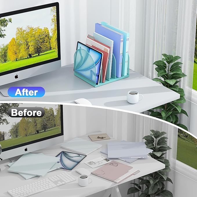 gianotter Desktop File Organizer, Desk Organizer with 5 Compartments, Paper Organizer for Desk, Workspace Organizers for Office Supplies (Blue)