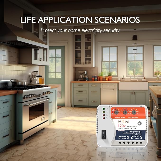 BXST Wiring Voltage and Wiring Surge Protector for Refrigerator TV 2400W Appliance AIR Conditioning Inverter Mini Split Adjustable Over/Under and Delay Time Voltage 20A 220V 140J