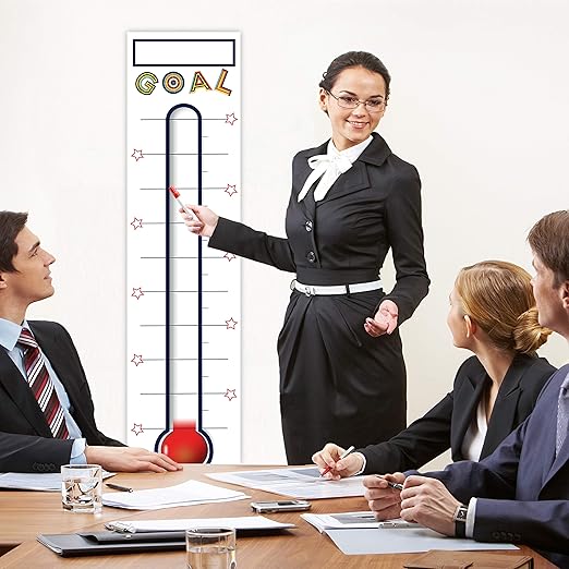 Goal Thermometer Chart Goal Tracker - 48"x12" Adhesive Dry Erase Fundraising Thermometer Sticker