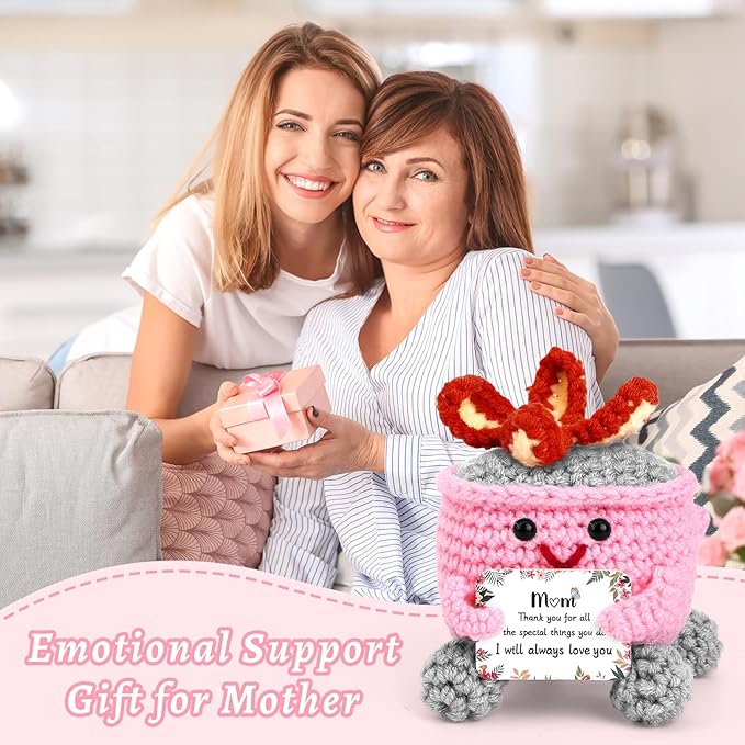 7 PCS Birthday Gifts for Mom from Daughter Son, Cute Handmade Emotional Support Dumpster Fire Crochet, Funny I Love You Mom Thanks You Gift, Mama Mother in Law Gifts