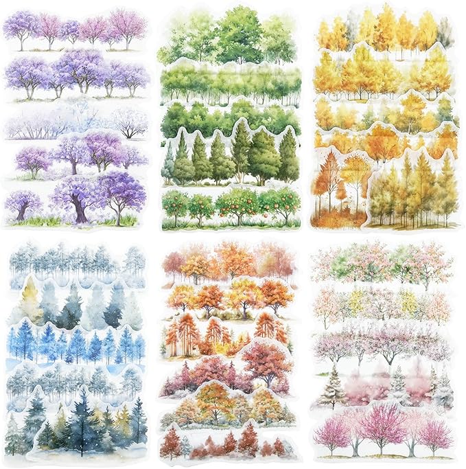 Tree Washi Stickers Set, 120PCS Nature-Inspired Forest Stickers for Scrapbooking, Journaling, DIY Crafts, and Art Supplies