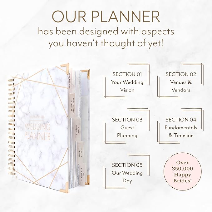 Your Perfect Day Wedding Planner Book and Organizer - Wedding Planner Book - Bridal Planning Binder with Countdown Calendar - Bride Gifts - (MARBLED)