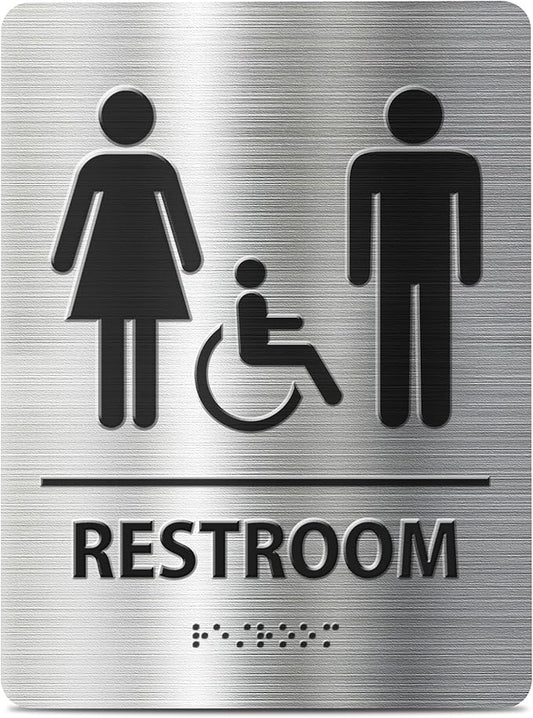 ADA-Mark Modern Restroom Sign for Business - ADA Compliant Braille Bathroom Sign with Easy Installation - 6" W x 8" H