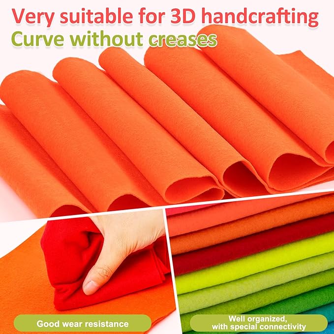 XSEINO 12 Rolls 8"x35"(20.5x90cm) 1.4mm Thick Soft Felt Fabric Sheet 12 Assorted Neon Series Colors Felt Pack for DIY Craft Sewing Squares Nonwoven Patchwork