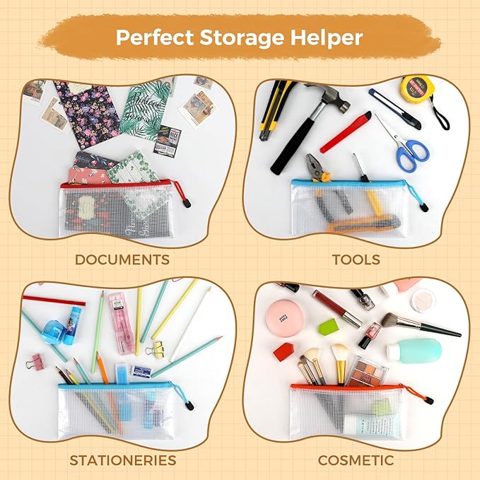 Umriox 48pcs Pencil Pouches, Mesh Bags with Zipper, A6 Size 16 Color Pencil Case Small Zipper Pouch, Zipper Bags, Waterproof Storage Pouch for Pencil, School Office and Travel Organization Supplies