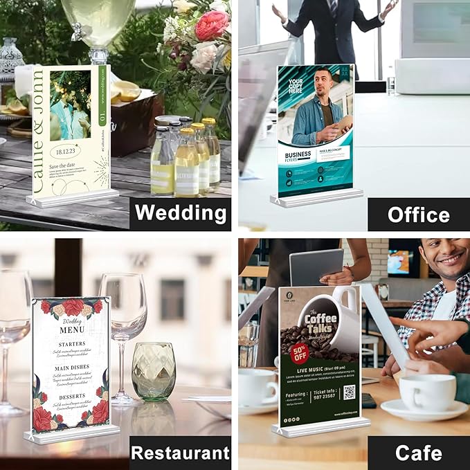Acrylic Sign Holder 5.5x8.5 Inches 8 Pack, Double Sided Vertical Clear Display Stand, Plastic Frame Flyer Holder for Tabletop, Office, Restaurant, Store