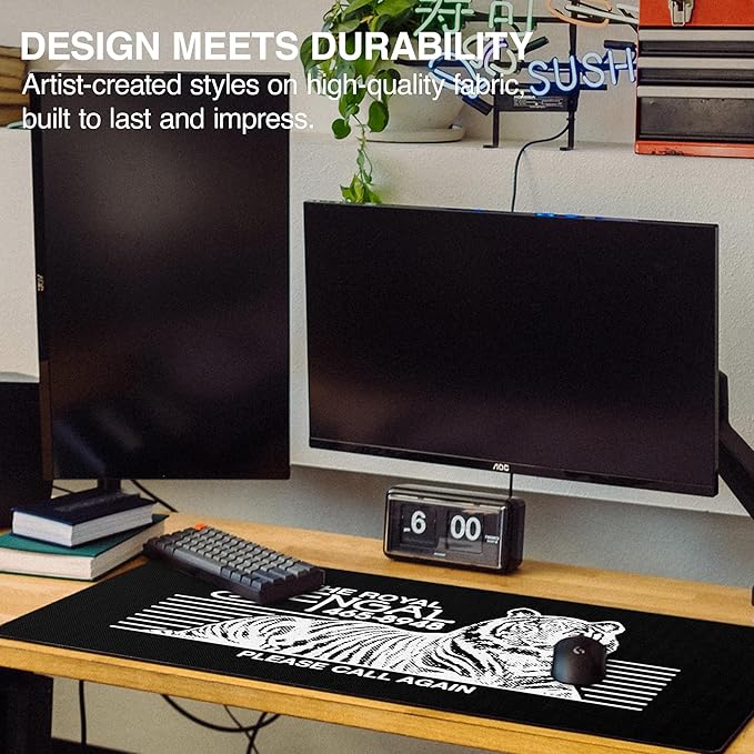 MPCO. OZGMX Large Gaming Desk Pad - 36" x 17" Aeroglyde Fabric Royal Bengal Black Desk Mats - Non-Slip, Washable, Smooth Glide for Precision Gaming & Work