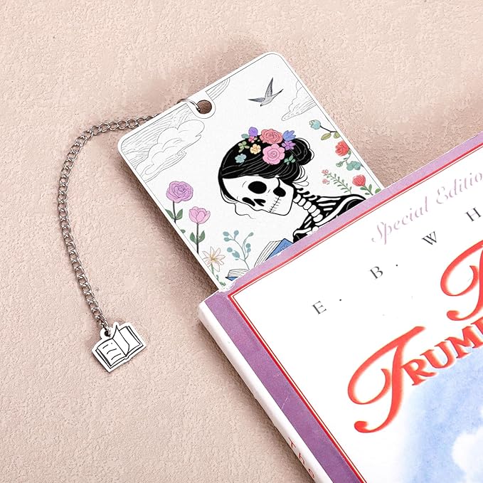 Spooky Bookmarks, Gothic Bookmarks, Tarot Skeleton Bookmark, Halloween Gifts for Women, Horror Bookmark, Halloween Boo Basket Stuffers for Women, Book Lover Gifts, Skull Birthday Gift for Teens Girls