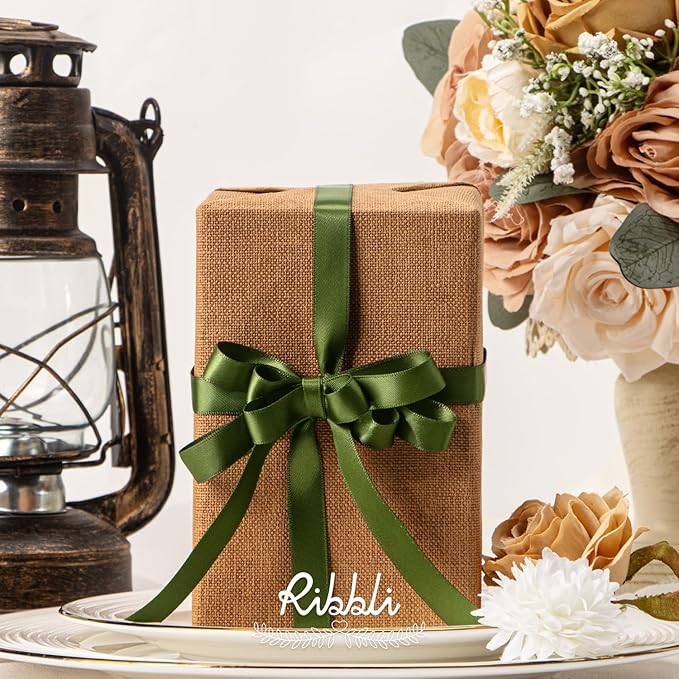 Ribbli Moss Green Satin Ribbon,Double Faced Satin 1/2 inch x Continuous 25 Yards,Use for Bows Bouquet,Gift Wrapping,Wedding Decoration,Floral Arrangement