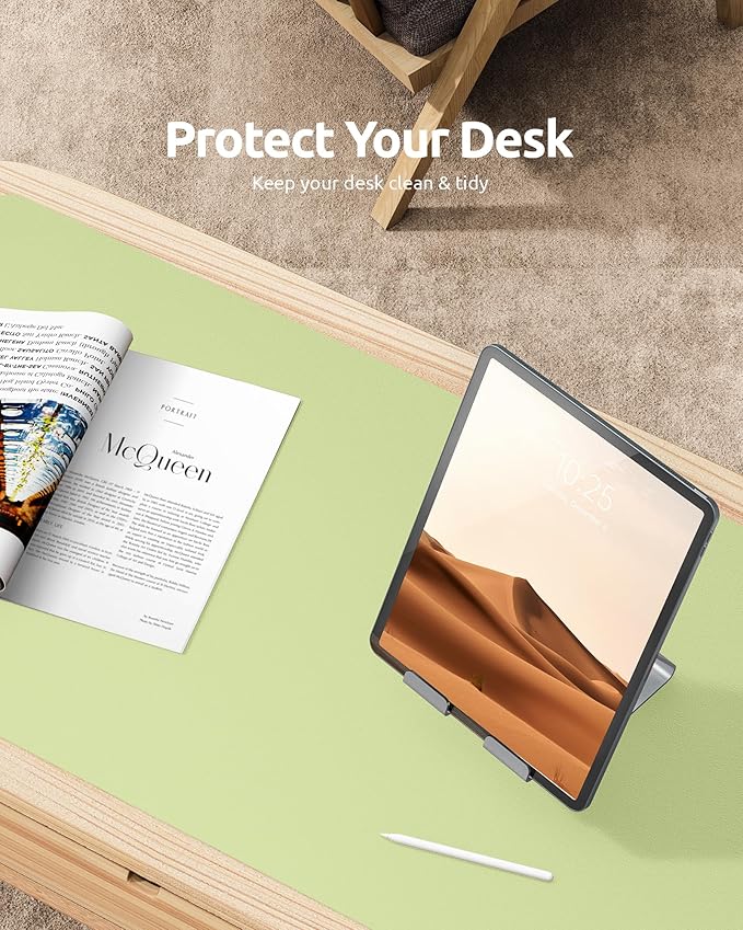 YSAGi Leather Desk Protector, Office Mat, Large Mouse Mat, Non-Slip PU Leather Blotter, Laptop Desk, Waterproof Writing Pad for Office and Home (Peak Green, 35.4" x 17")