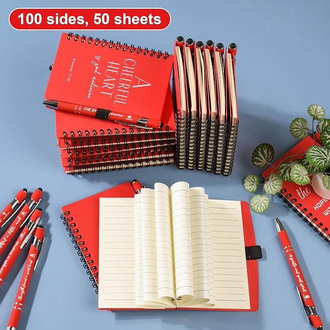 INSADA Christian Prayer Journal Spiral Red Notebooks Bulk with Pens- Small Notepads (4.13”x5.43”) - Christmas Gifts for women, Church Members & Bible Study Groups (30 Sets Red)