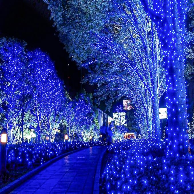2 Pack Christmas Lights Outdoor, Total 200FT 600LED Christmas Tree Lights with 8 Modes Waterproof, Green Wire String Twinkle Lights for Indoor Home Garden Xmas Party Holiday Decorations, Blue