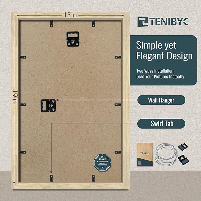 13x19 Picture Frames Set - 3 Pack - Natural Oak Wood - Tempered Glass - for Wall Photos, Family Memories, Posters & Puzzles, Home Decor