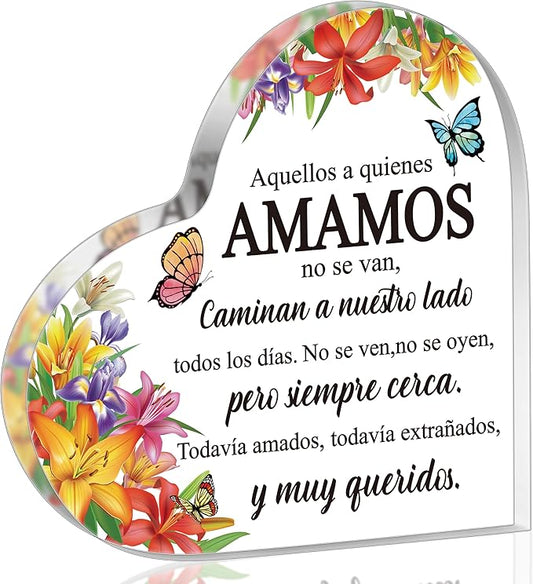 Yopyame Spanish Sympathy Bereavement Gifts - Acrylic Heart Memorial Gift for Loss of Loved One Bereavement Condolences Grief Acrylic Keepsake Paperweight for Family Friend Remembrance Table Decor
