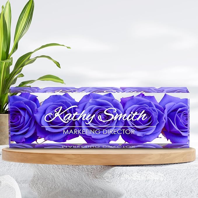 Personalized Name Plate for Desk, Custom Desk Name Plate, Acrylic Name Plate Office Desk Accessories, Personalized Office Gifts for Coworkers Teachers, Employee Appreciation Gifts (BigPurple)