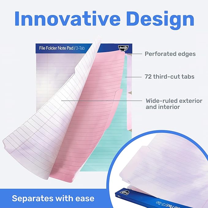Find It File Folder Notepad - Pack of 72-9.5 x 12.5 Inch Notebook Organizer Folders for Filing, Document, and Clipboard Organization - Tie-Die