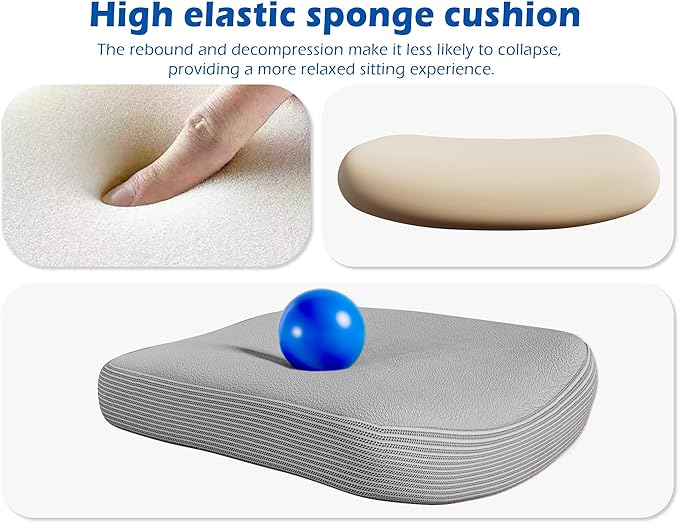 TRALT Ergonomic Office Chair - Desk Chair with Adjustable Headrest Lumbar Support Computer Chair - Mesh Comfy Chair with Flip-up Armrests - Gaming Chairs for Adults Home Office (Leather, Grey)