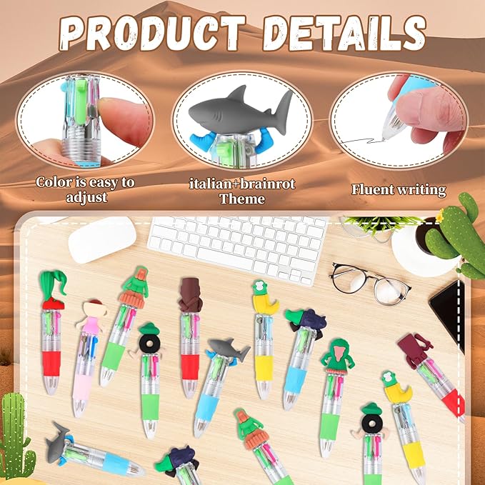 CZWZ 30Pcs Mini Multicolor Pens in One 4-in-1 Cute Pens Bulk for Kids, Ballpoint Pen for Birthdays and Children's Parties, Fun Gifts Assorted Ink Kawaii Pen(Brainrot)