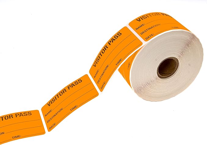Orange Visitor Pass / 500 Fluorescent Orange Visitor Identification Stickers / 2" x 3" Rectangle Guest Badge Labels/Made in The USA