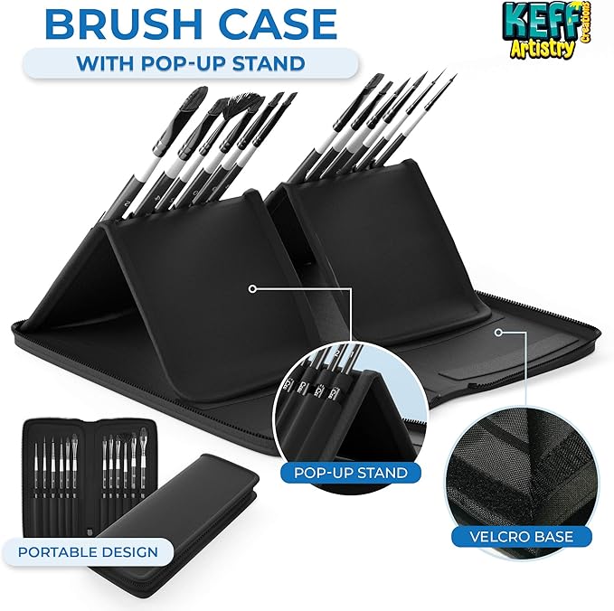 KEFF Creations Acrylic Paint Brush Set, 15 Premium Artist Brushes Kit, 24 Acrylic Paint Set, Paintbrush kit for Canvas, Wood, Fabric, Great Paint Supplies Set for Adults and Kids