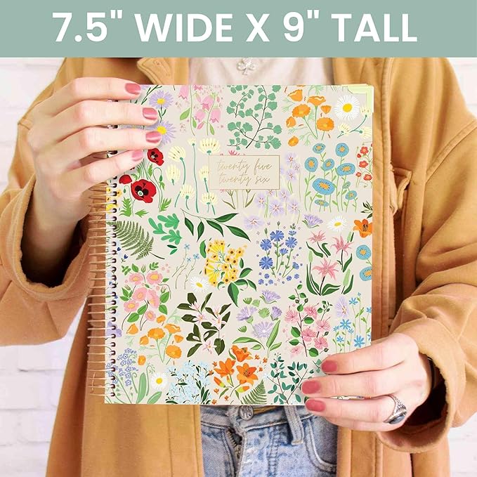 bloom daily planners 2025-2026 Hardcover Academic Year Goal & Vision Planner (July 2025 - July 2026) - Monthly & Weekly Calendar Agenda Organizer - 7.5" x 9" - Garden Party, Beige