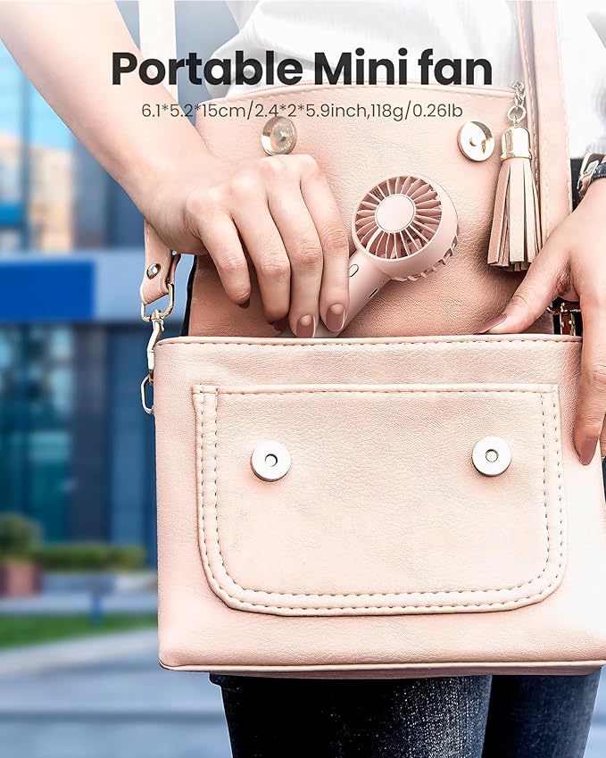 Gaiatop Mini Portable Fan, Small and Powerful, Cute Design 3 Speed Personal Handheld fan and Desktop with Base, Lightweight USB Rechargeable for Travel Lash Makeup Girl Women Summer Gift Pink