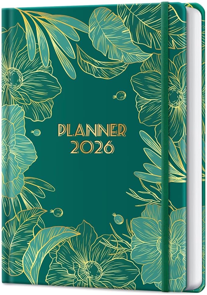 2026 Planner, 12 Month Weekly and Monthly Calendar 2026, Hardcover Daily Agenda Planners from Jan. to Dec, Habit Tracker Journal with Ribbon Bookmark 5.75" x 8.4"(Peacock Green)